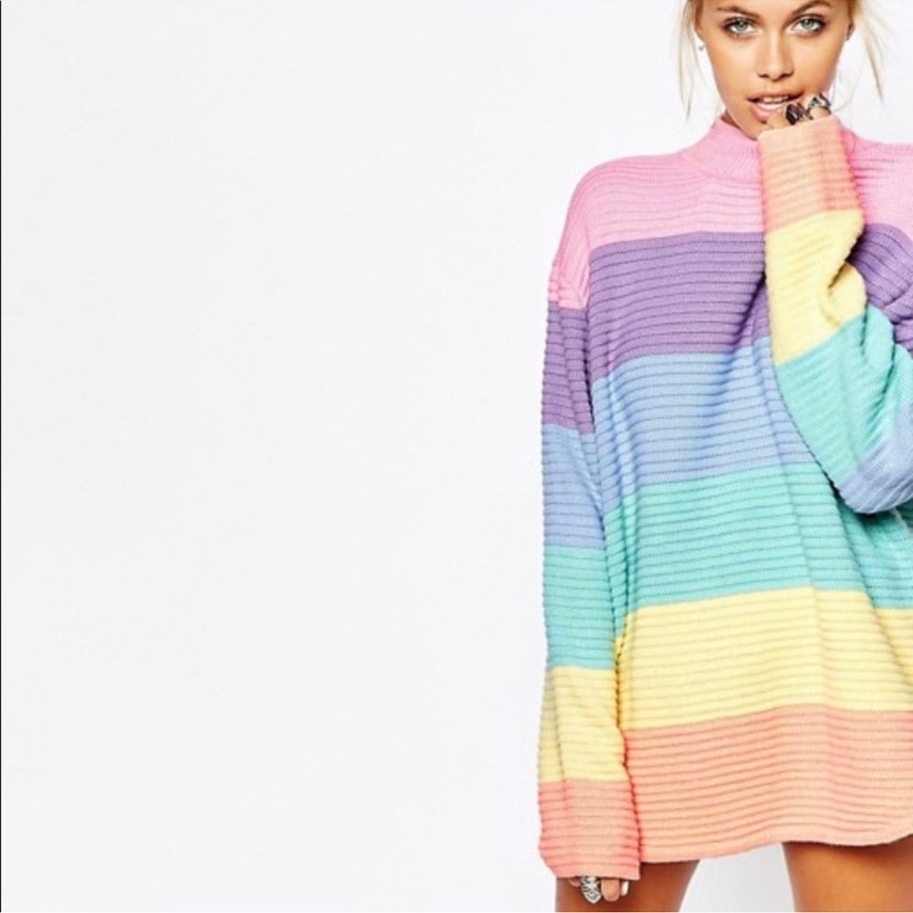 UNIF RAINBOW COLOR BLOCK PASTEL SWEATER Sz Small